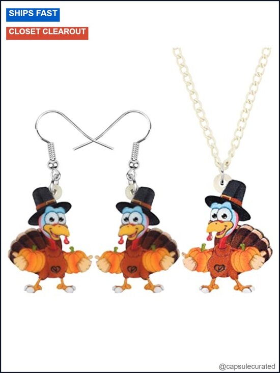 Other - Acrylic Turkey Pendant Necklace and Dangle Earrings Jewelry Set